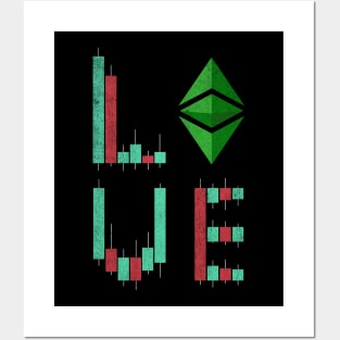 Vintage LOVE Stock Chart Ethereum Classic ETH Coin Valentine Crypto Token Cryptocurrency Blockchain Wallet Birthday Gift For Men Women Kids Posters and Art